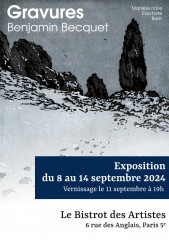 Affiche de l'exposition, avec les lieux et dates sur fond de ma gravure représentant le Old Man of Storr enneigé