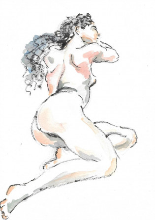 Modèle nue peinte au feutre et à l'aquarelle