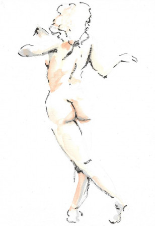 Modèle nue peinte au feutre et à l'aquarelle