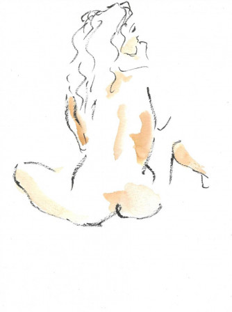 Modèle nue peinte au feutre et à l'aquarelle