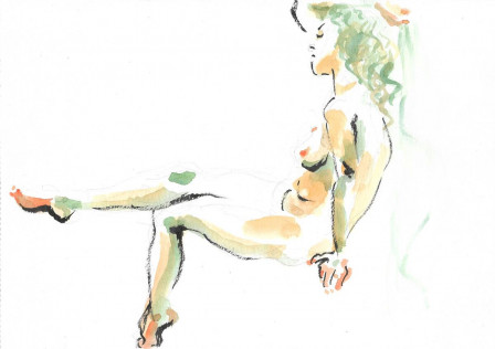 Modèle nue peinte au feutre et à l'aquarelle