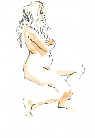 Modèle nue peinte au feutre et à l'aquarelle