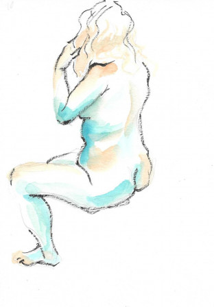 Modèle nue peinte au feutre et à l'aquarelle