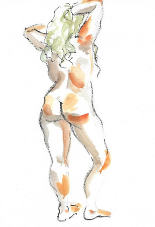 Modèle nue peinte au feutre et à l'aquarelle