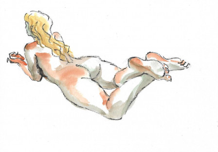 Modèle nue peinte au feutre et à l'aquarelle