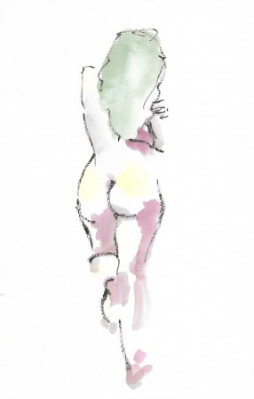 Modèle nue peinte au feutre et à l'aquarelle