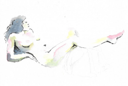 Modèle nue peinte au feutre et à l'aquarelle