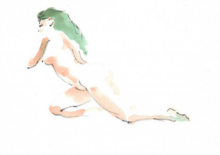 Modèle nue peinte au feutre et à l'aquarelle