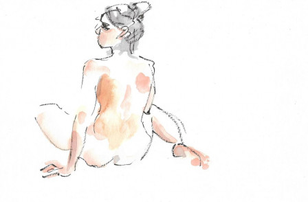 Modèle nue peinte au feutre et à l'aquarelle